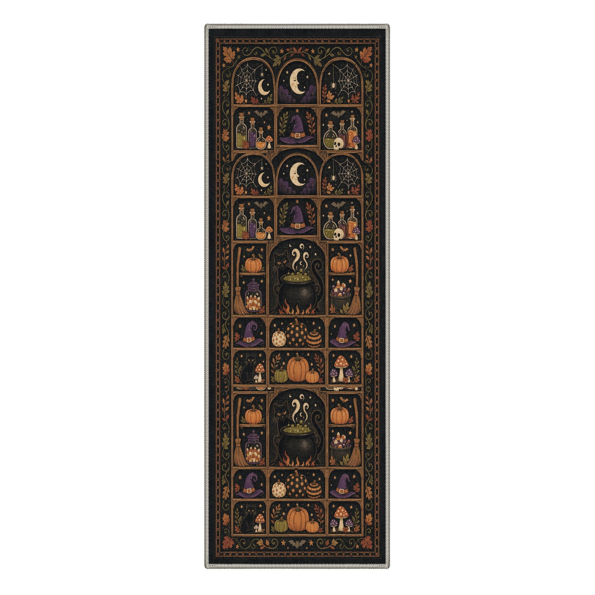 GENIMO 2'x7' Halloween Runner Rug, Washable Non Slip Soft Vintage Witch Indoor Outdoor Hallway Runner for Porch Patio Kitchen Entryway, Vintage Black