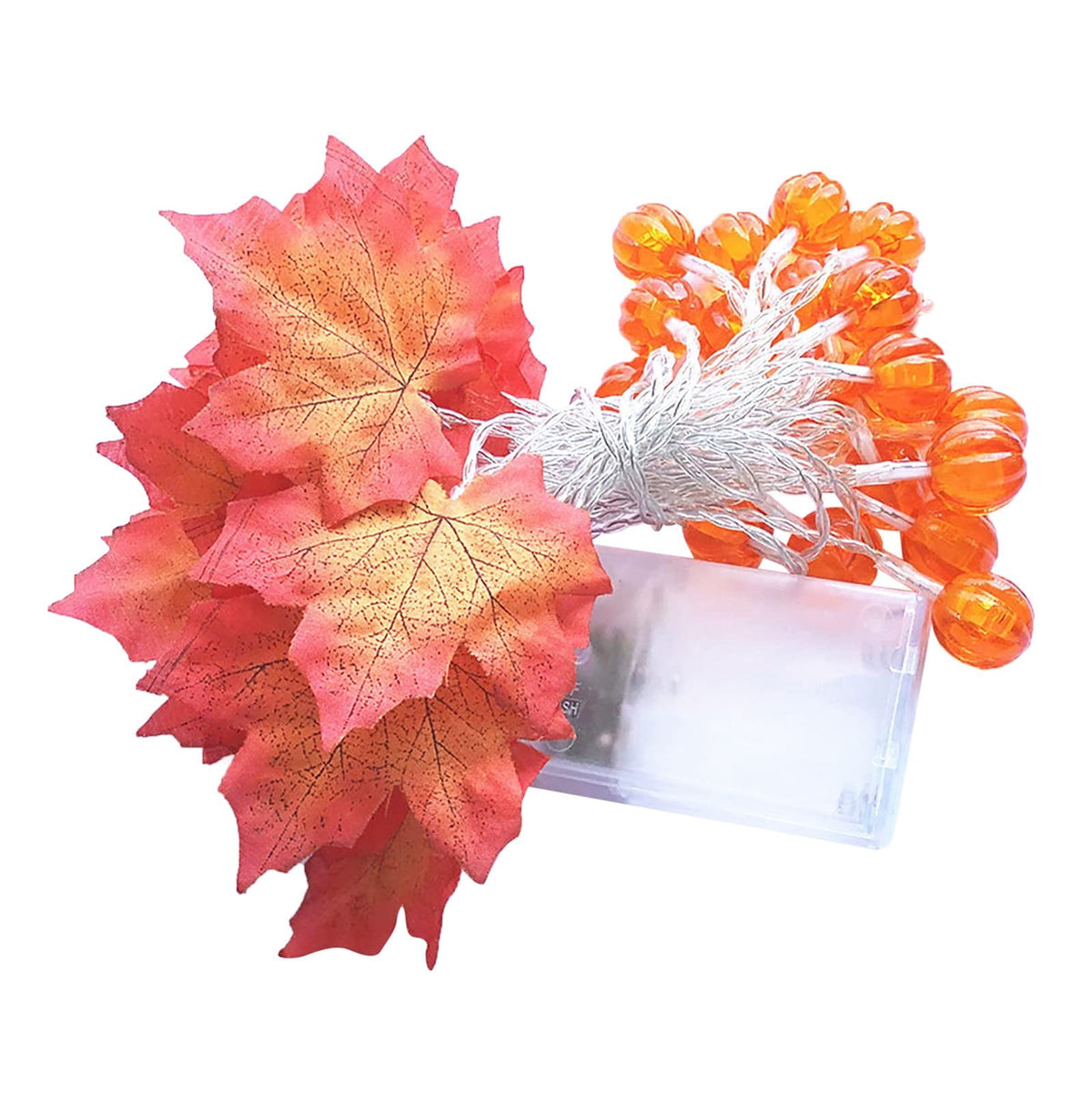 TETOU 19.6ft 40 Led Maple Leaf with Pumpkin Orange Lights Garland for Home Thanksgiving Decoration