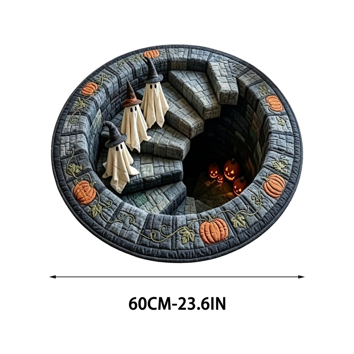 Halloween Round Rug 50cm Optical Illusion, Spooky Ghost Pumpkin Skull Mat, Non-Slip Entryway Bedroom Doormat for Home Party Floor Decor