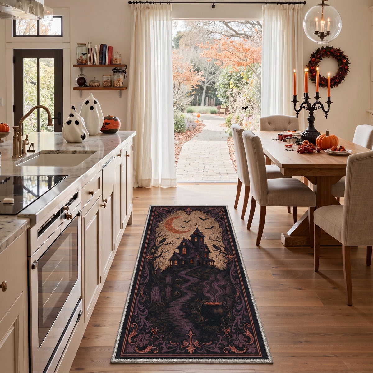 GENIMO 2'x7' Halloween Runner Rug, Washable Non Slip Soft Farmhouse Pumpkin Indoor Outdoor Hallway Runner for Porch Patio Kitchen Entryway, Vintage Sepia