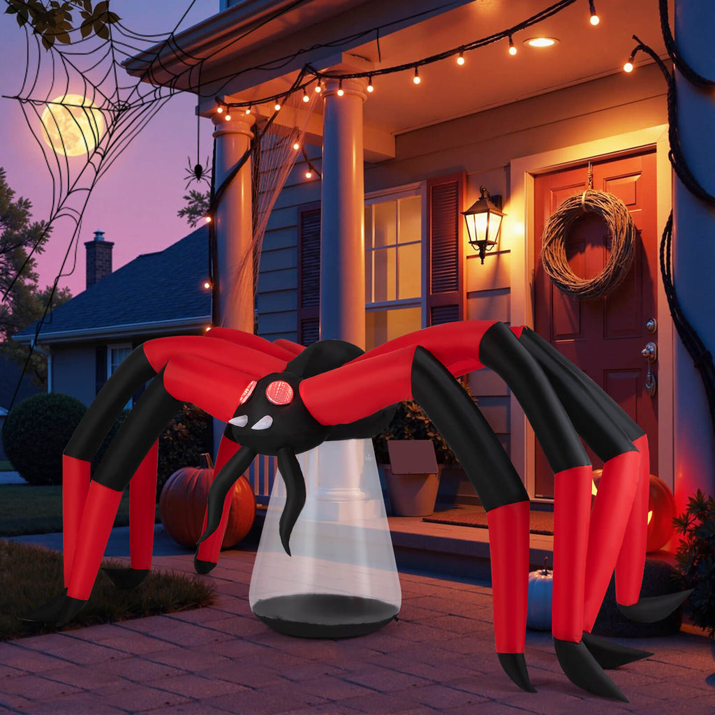Costway 5 FT Halloween Inflatable Spider with Red Tunnel Light Eyes Ground Stakes for Lawn