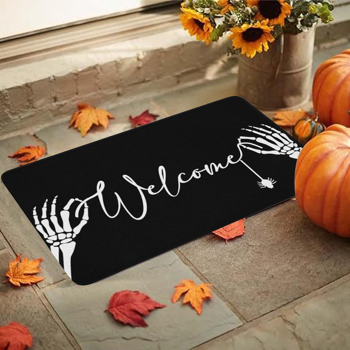 TOPRenddon Halloween Door Mat, Outdoor Front Door Decorative Doormat 16" x 24", Spider Web Bones Welcome Doormats, Non-Slip Rubber Mats Washable Carpet for Porch, Entryway, Indoor, Bathroom, Kitchen