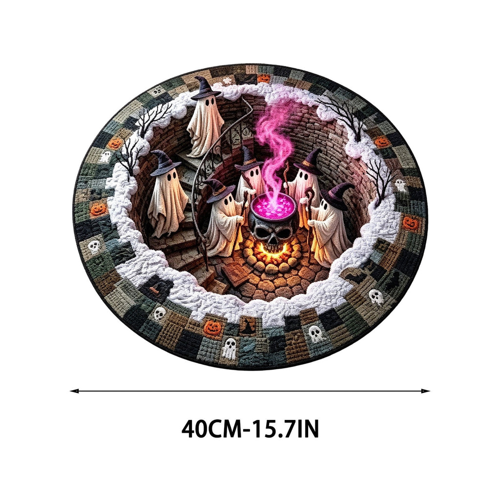 3D Illusion Halloween Round Rug 15.7 Inch, Ghost Pumpkin Spiral Staircase Print Decorative Floor Mat for Entryway Living Room Bedroom Indoor Holiday Home Decoration