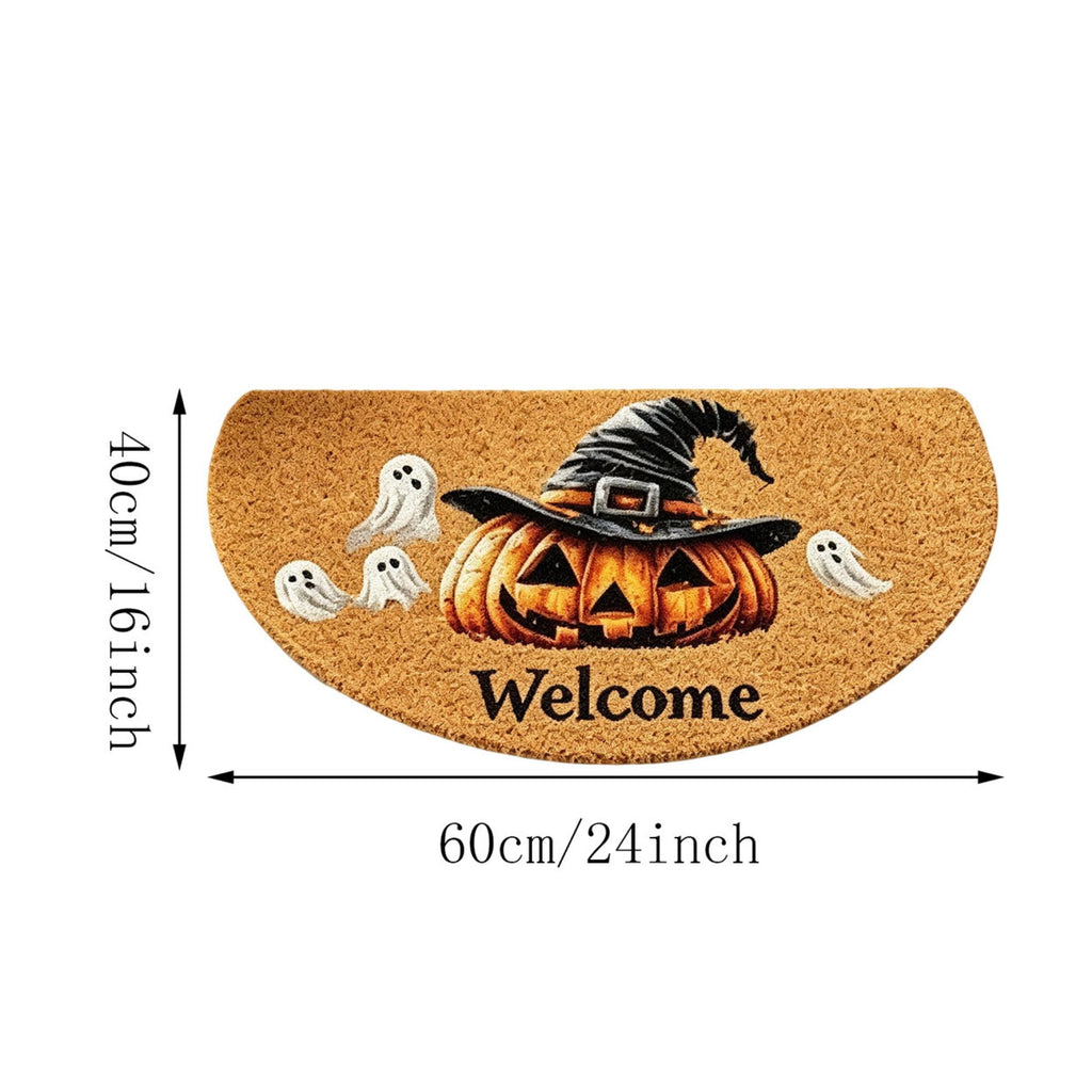 Xevrion Halloween Home Decor,Half Halloween Welcome Doormat Pumpkin Ghost Non- Entry Floor Mat Thickened Scraper Rug Care For Front Porch Holiday Decor,24*16IN