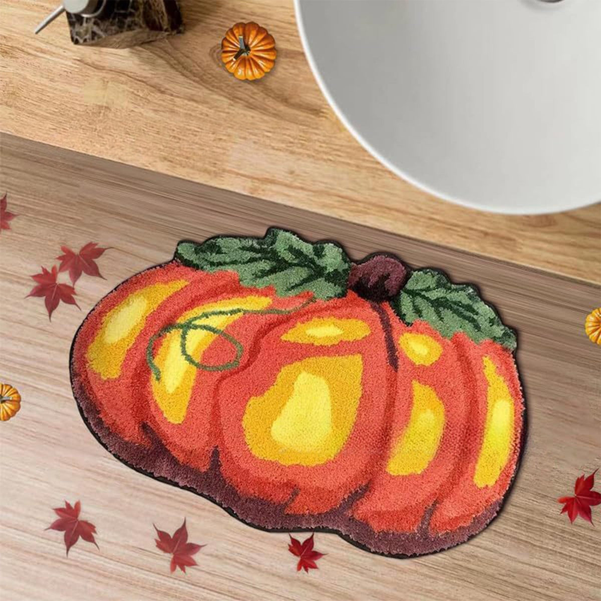 Orange Plaid Fall Outdoor Mat, Hand-Woven Porch Rug for Thanksgiving Halloween Door Decor