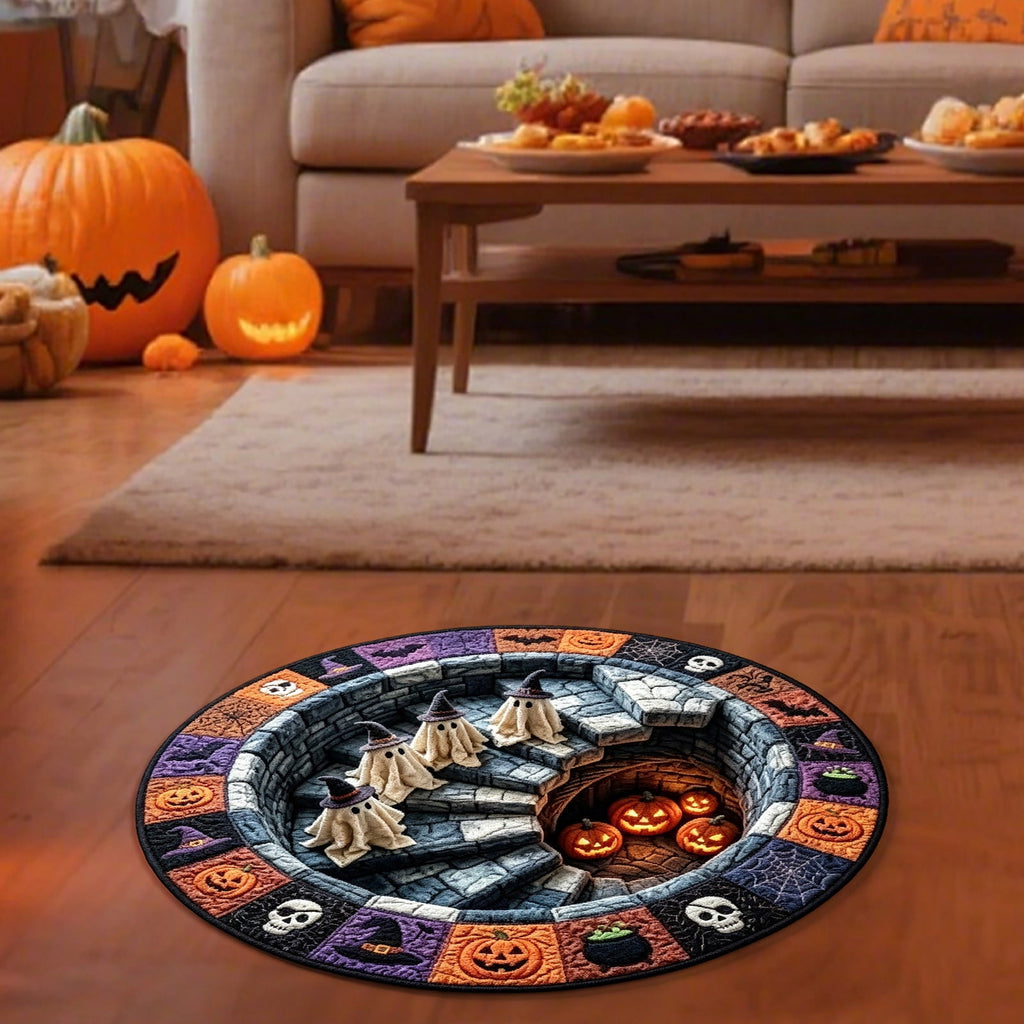 3D Halloween Rug,Halloween Quilted Round Rug 3D Illusion,Soft & Durable Fabric Non-Slip Modern Home Decor,15.7in