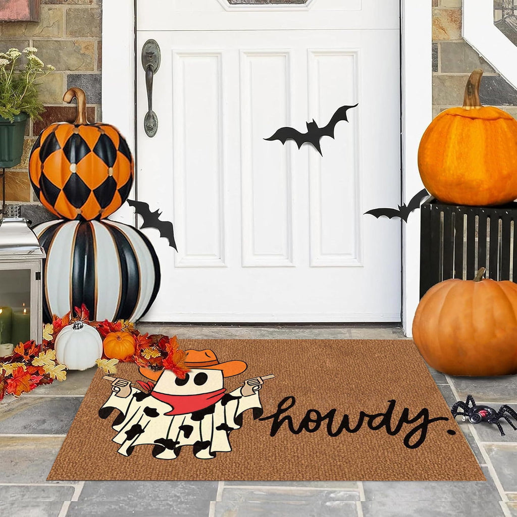 Holloyiver Halloween Fall Doormat, Cowboys Ghost Non Slip Outdoor Mat, Halloween Decorative Floor Mats, Welcome Ghost Coir Doormats Front Porch Rugs for Indoor Layering Entryway Decor