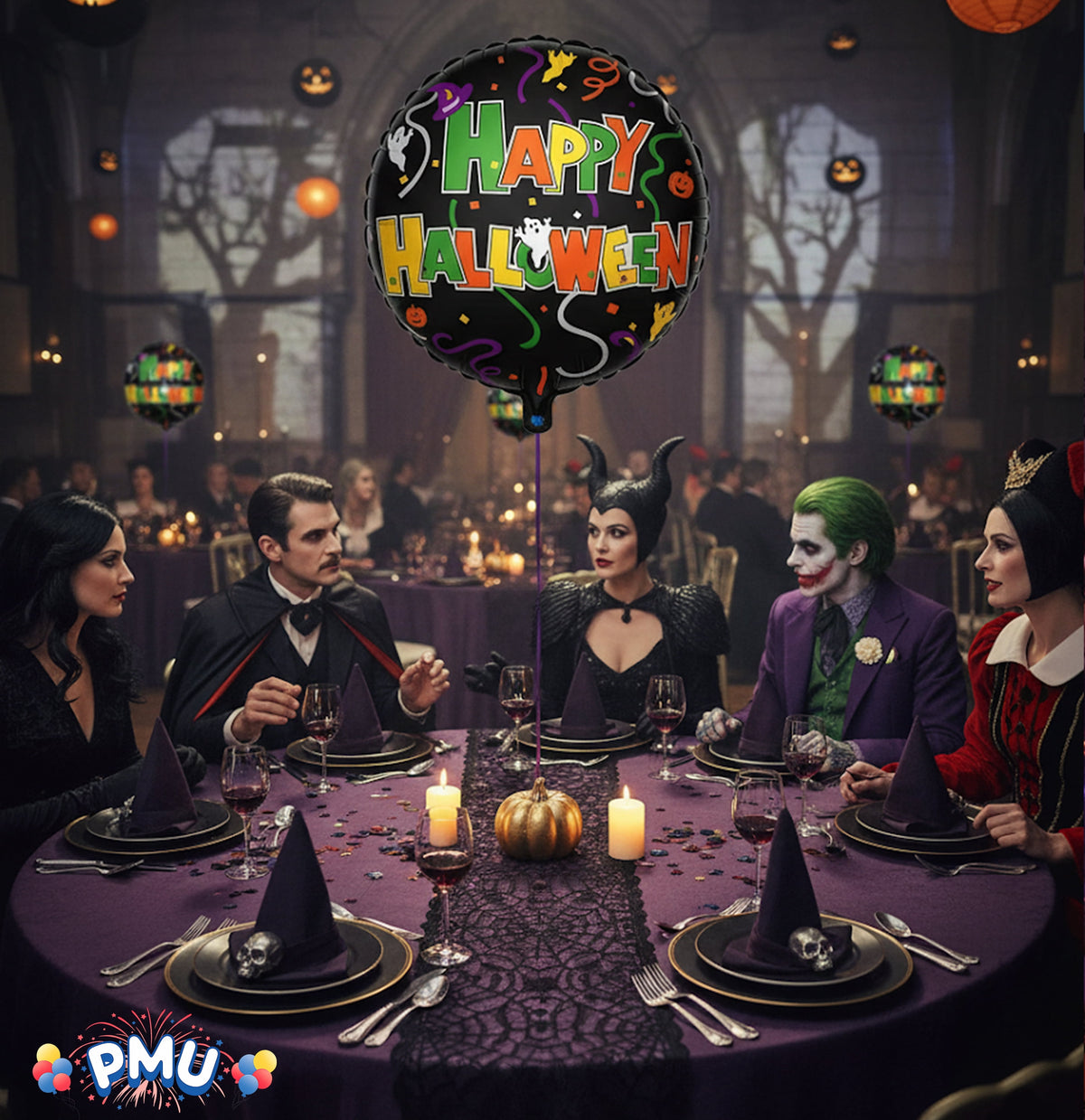 PMU Halloween Party Decoration "Happy Halloween" Jack Faces Aglow 18 Inch Mylar-Foil Balloon (1pkg) Pkg/1