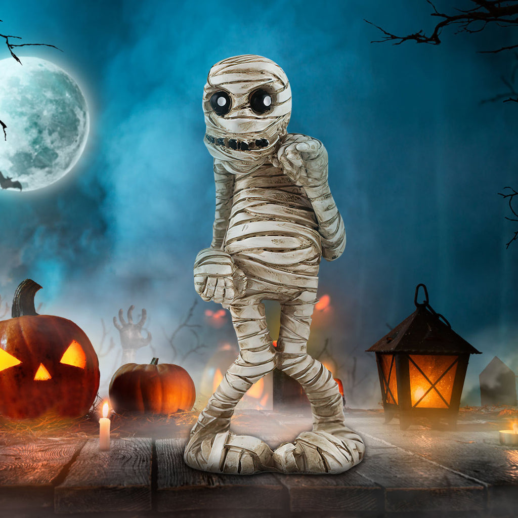 Holloyiver Halloween Mummy Statues, Scary Prop Mummy Stands and Walks Figurines, Realistic Mummy Halloween Decorations Indoor Resin Witch Table Decor