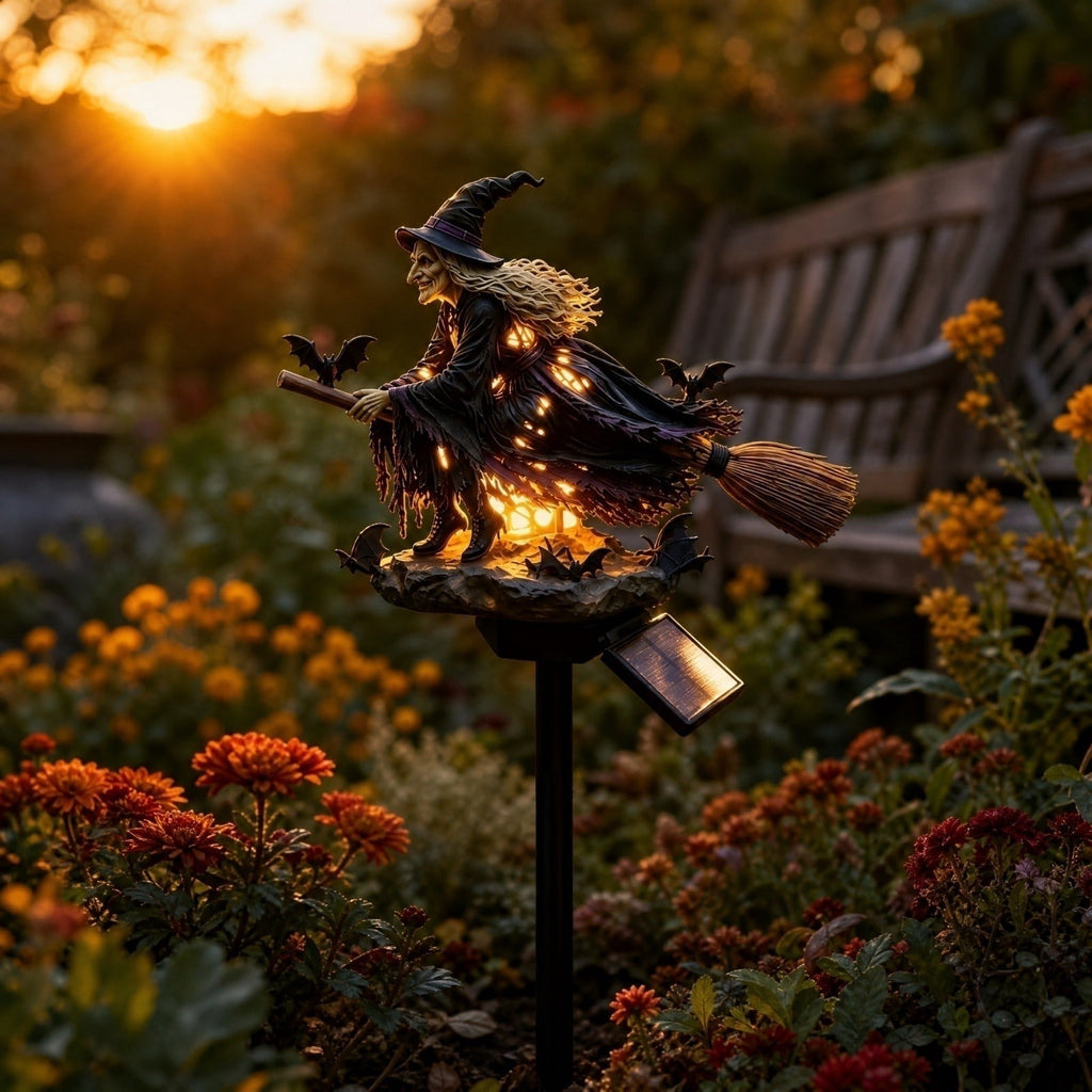 Halloween Witch Cauldron Garden Light, 3D Witch Cauldron LED Projector Outdoor Decor, Solar Powered Garden Stake Light with Halloween Shadow Projection Effect