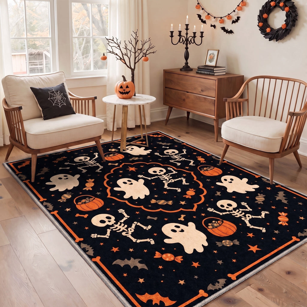 GENIMO 2'x7' Halloween Runner Rug, Washable Non Slip Soft Vintage Witch Indoor Outdoor Hallway Runner for Porch Patio Kitchen Entryway, Retro Sepia