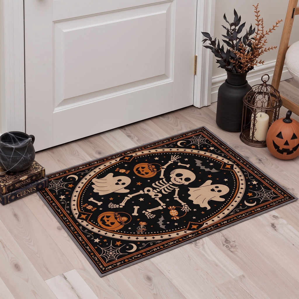 GENIMO 2'x3' Halloween Doormat, Washable Non Slip Soft Gothic Castle Outdoor Door Mat for Front Door Covered Porch Patio Entryway, Antique Gold