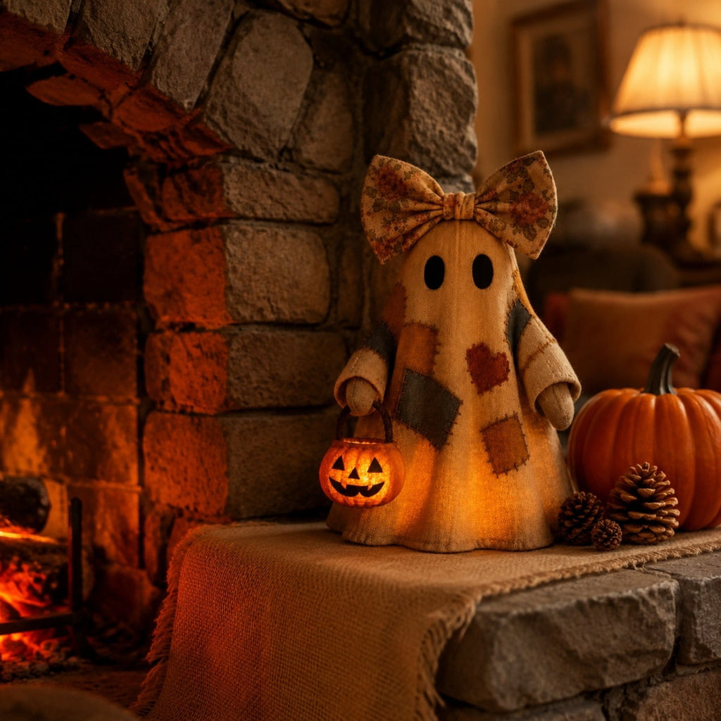 Fwttom Ghost Night Light, Halloween Lights Cute Ghost Reading Book Lamp, Halloween Decorations Indoor Light Up Ghost Statue Ghost Light for House Mantel Bedside