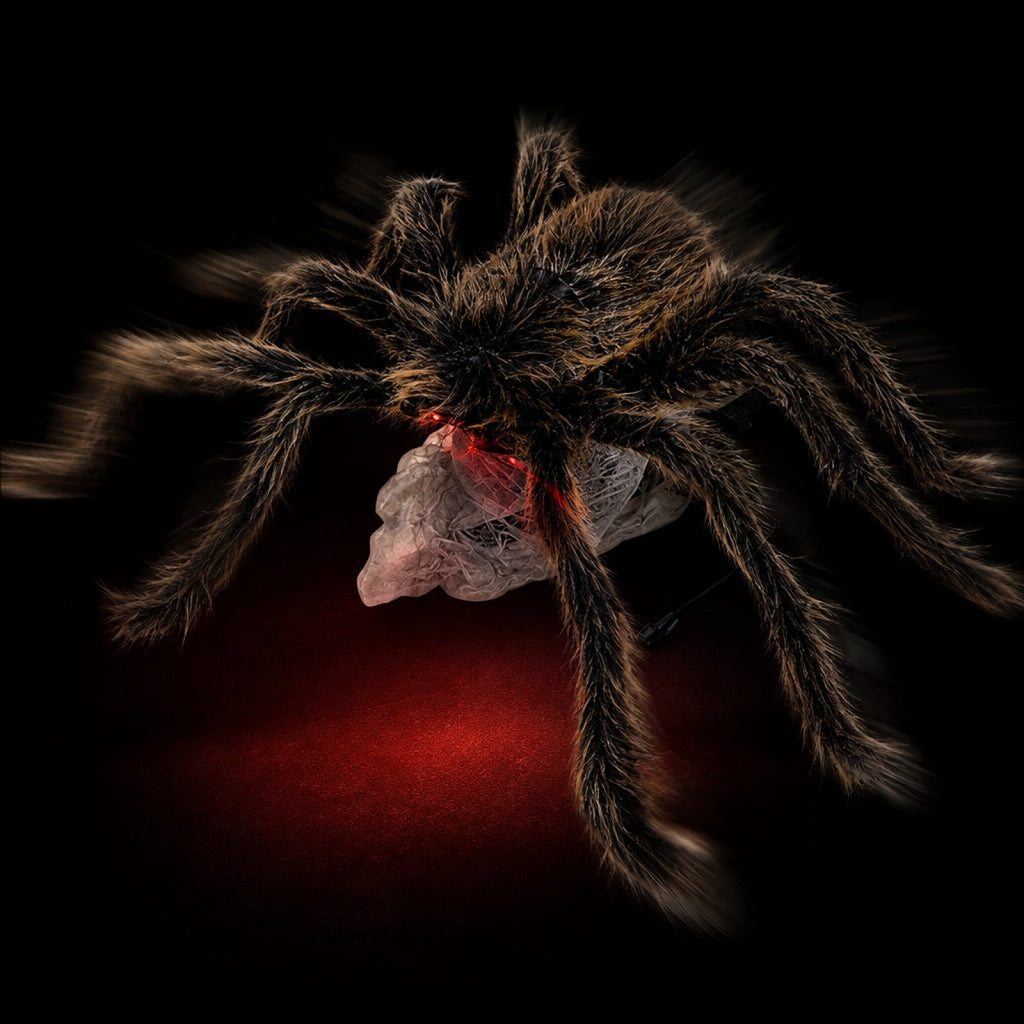 Cadancy Halloween Jumping Spider Prop Scary Pops Up Fuzzy Trick Toy Prank Haunted Home Decoration with Light Sound Effect Animated Spooky Horror Accessory