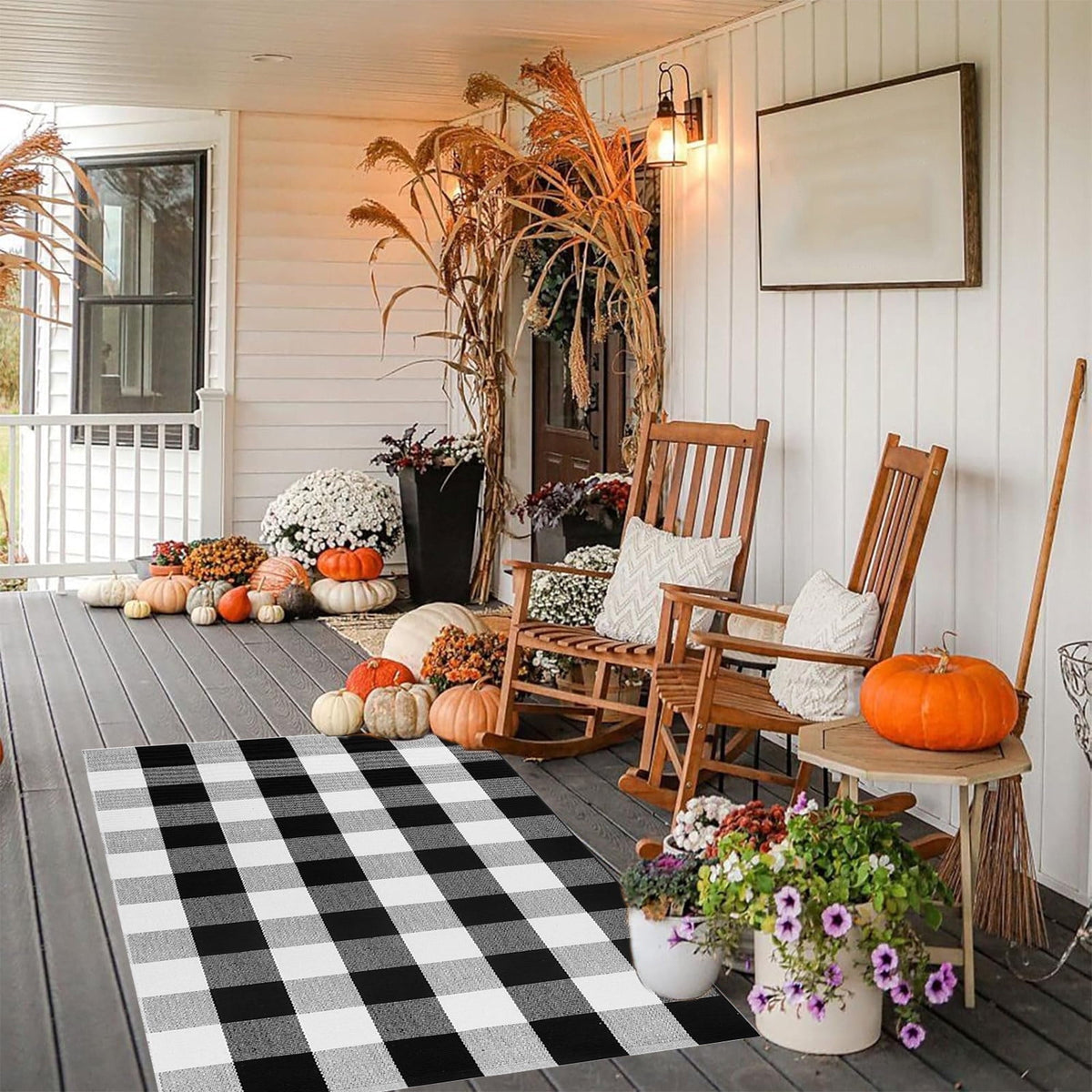 JLFNYA Halloween Rug,15.7*24inch Checkered Rug,Rug Halloween Fall Door Mat Cotton Washable Area Rugs Door Mat Outdoor Entrance for Front Porch Entryway Fall Farmhouse