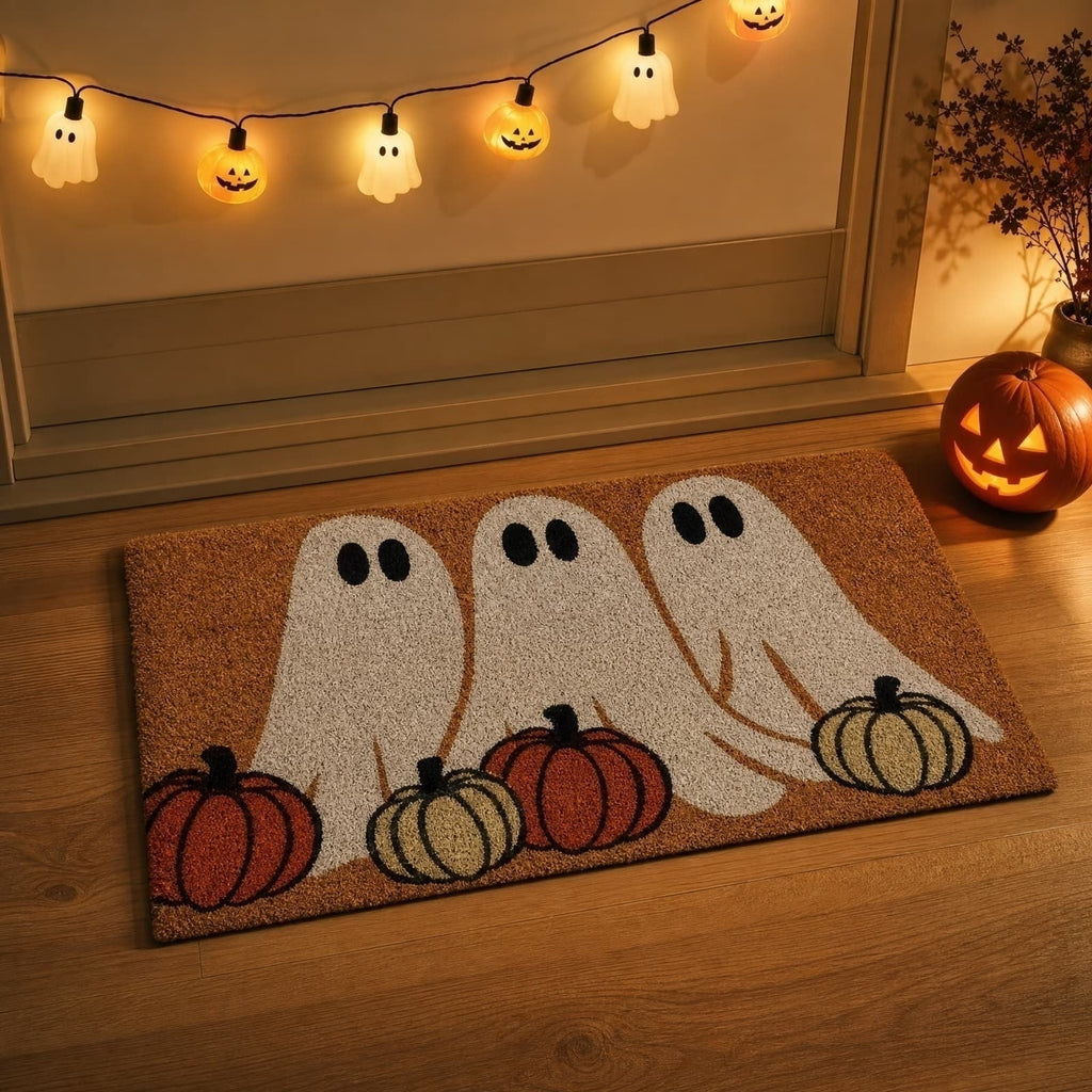 2026 Halloween Indoor Decorations Halloween Ghost And Pumpkin Doormat Cute Fall Welcome Mat For Front Porch Decor For Halloween Party, Yard Haunt, Indoor Outdoor Decor Props