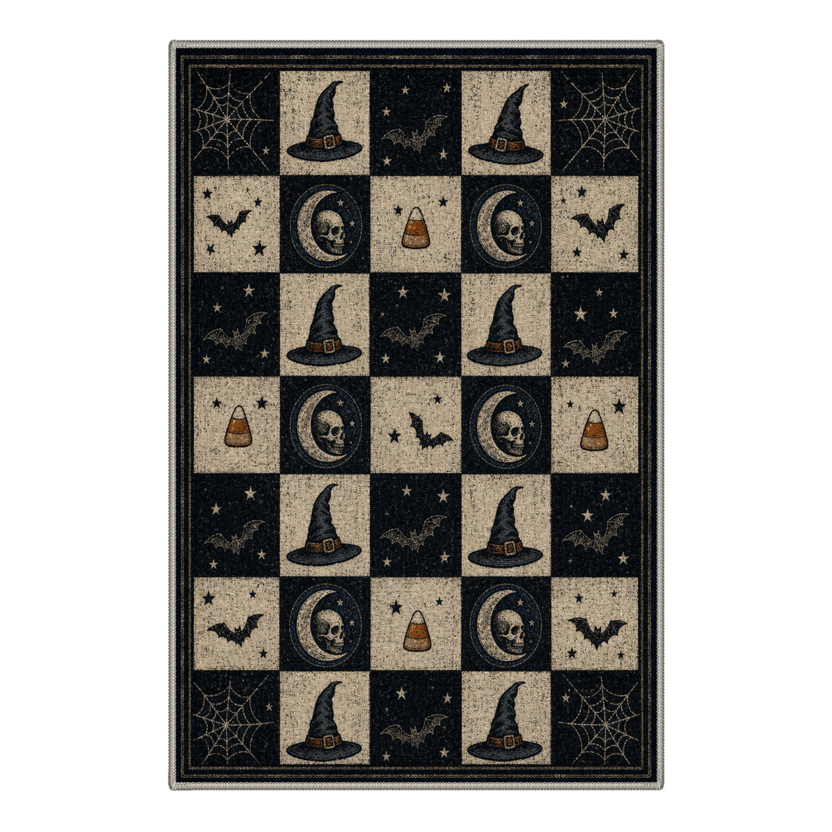 GENIMO 2'x7' Halloween Runner Rug, Washable Non Slip Soft Vintage Witch Indoor Outdoor Hallway Runner for Porch Patio Kitchen Entryway, Vintage Black