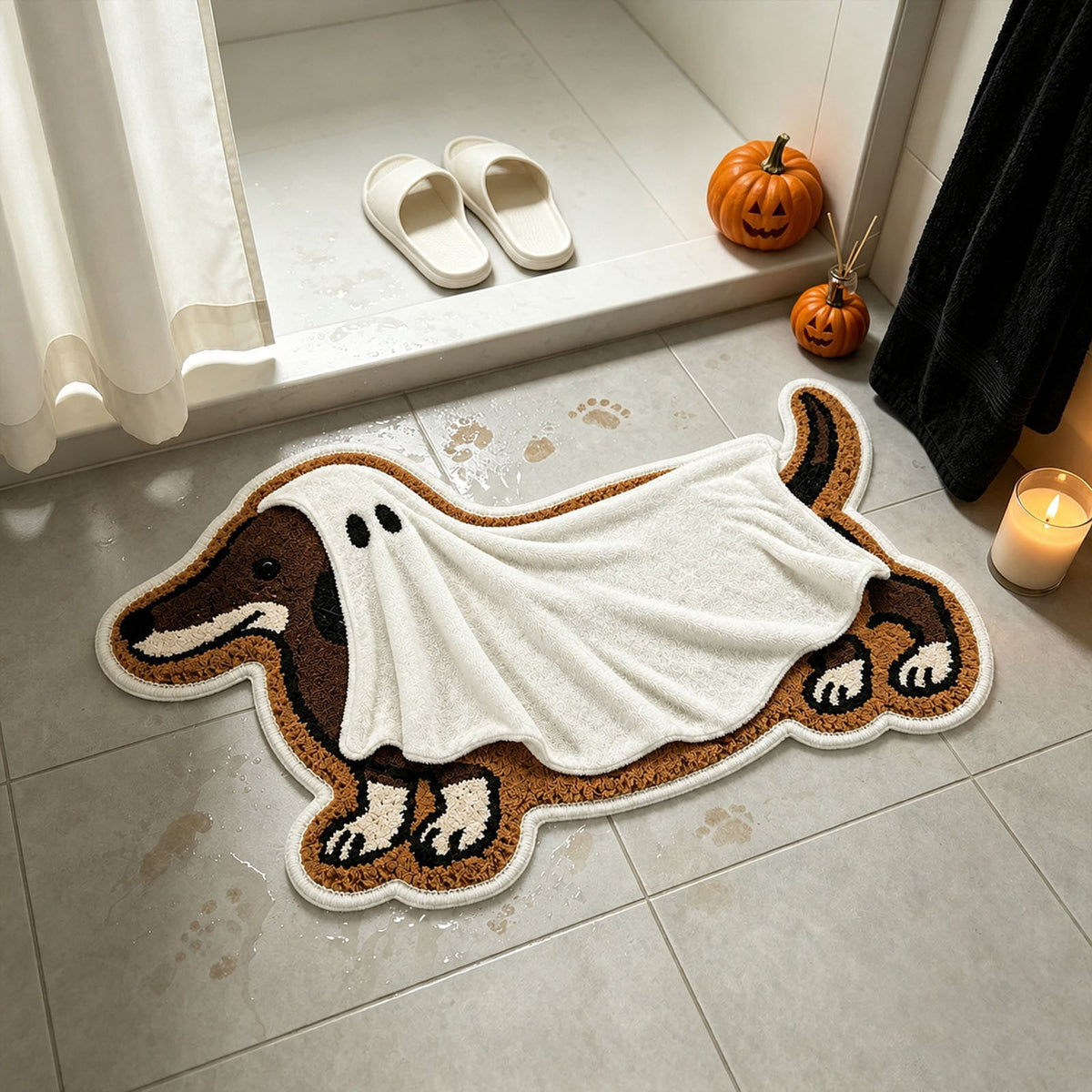 Halloween Dachshund Door Mat, 30"×18" Non-Slip Pumpkin Dachshund Floor Rug, Mat for Home Porch Fall Decor & Pet Lover Housewarming Gift