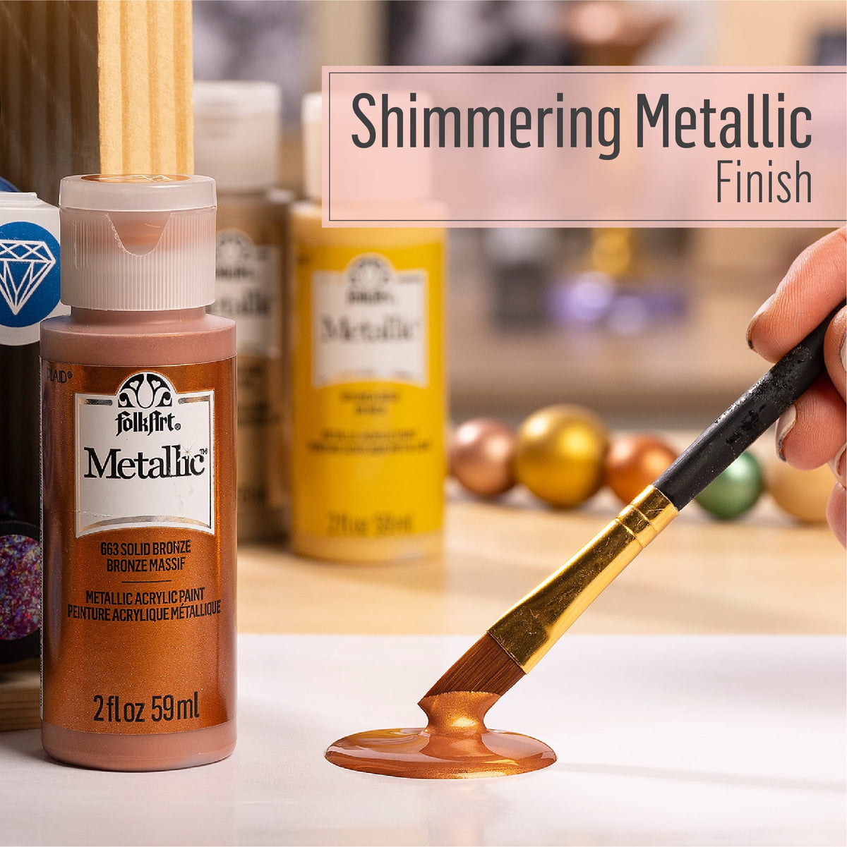 FolkArt Metallic Acrylic Craft Paint, Metallic Finish, Antique Gold, 2 fl oz