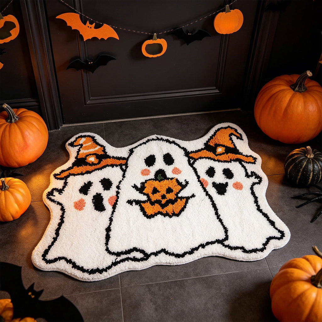 Halloween Bath Mat Ghost Multicolor Irregular Mat 27.56x17.72in Polyester Skidproof & Absorbent for Bathroom Entryway Living Room Halloween Door Mat by MPOISVA