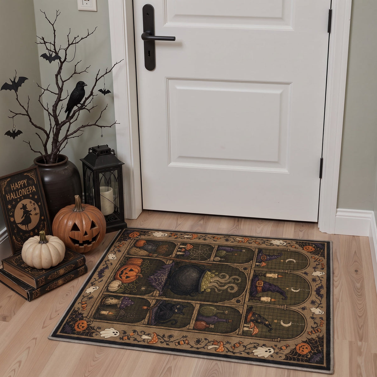 GENIMO 5'x7' Halloween Area Rug for Living Room, Washable Non Slip Soft Farmhouse Pumpkin Indoor Rug for Bedroom Dining Room Home Office, Vintage Sepia