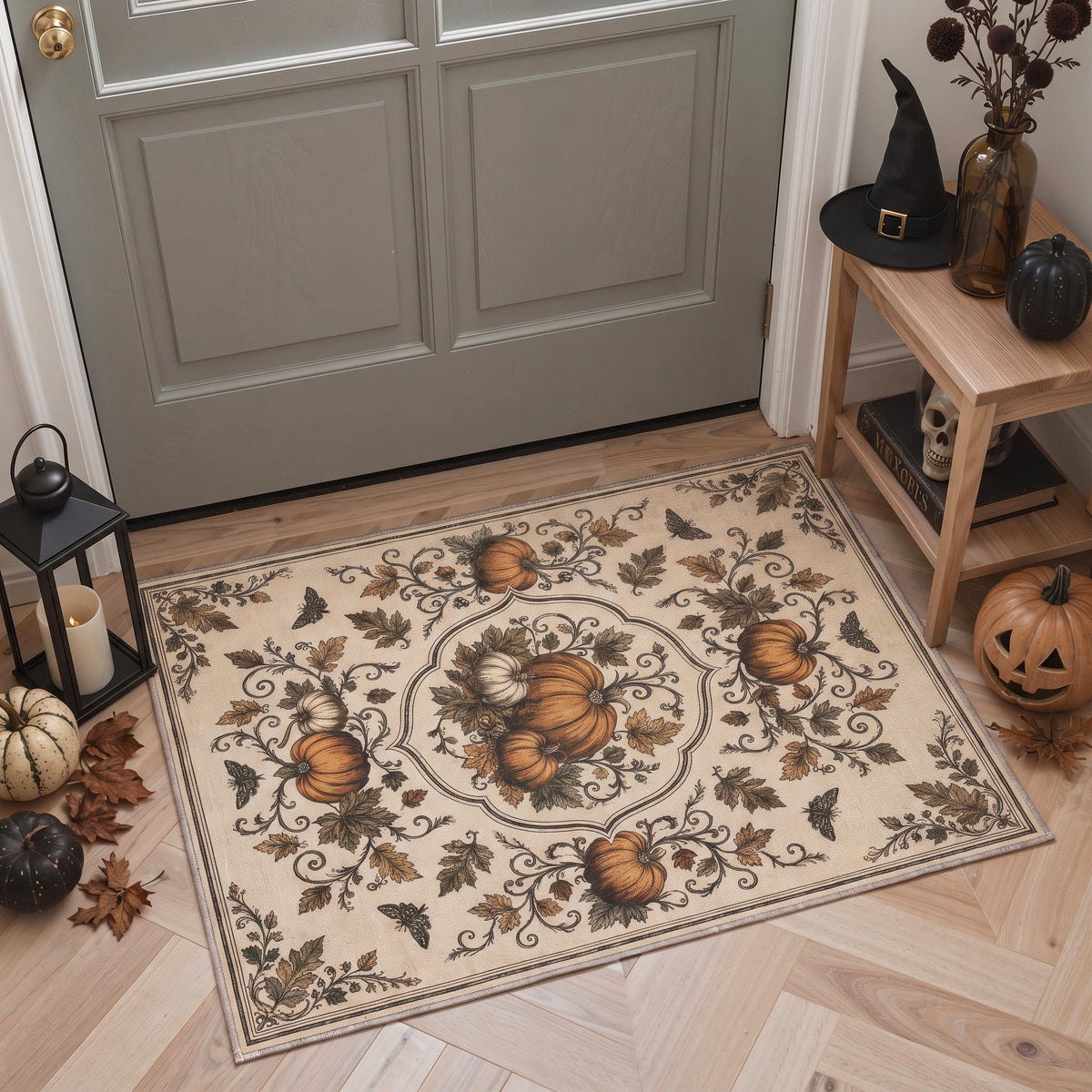 GENIMO 2'x7' Halloween Runner Rug, Washable Non Slip Soft Farmhouse Pumpkin Indoor Outdoor Hallway Runner for Porch Patio Kitchen Entryway, Vintage Sepia