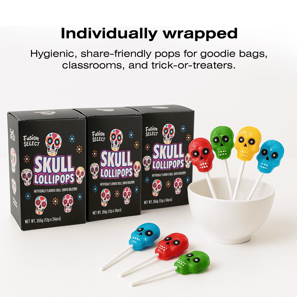 Fusion Select Halloween Candy Lollipops - Trick or Treat Candies for Kids - Frankenstein's Monster, Jack o Lantern, Ghost & Witch Hat Halloween Sweets - Individually Wrapped - 30 Treats Per Box