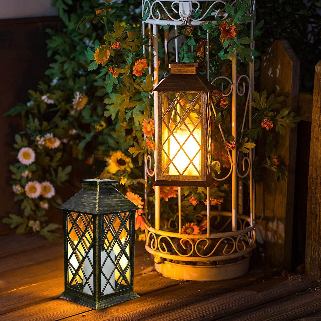 CasaChic Solar Lanterns Outdoor Hanging, Hollowed-Out Metal Decor Lantern LED Light, IP55 Waterproof 6-10h Lighting Auto On/Off, Vintage Design, Patio Garden Yard Tree Decor