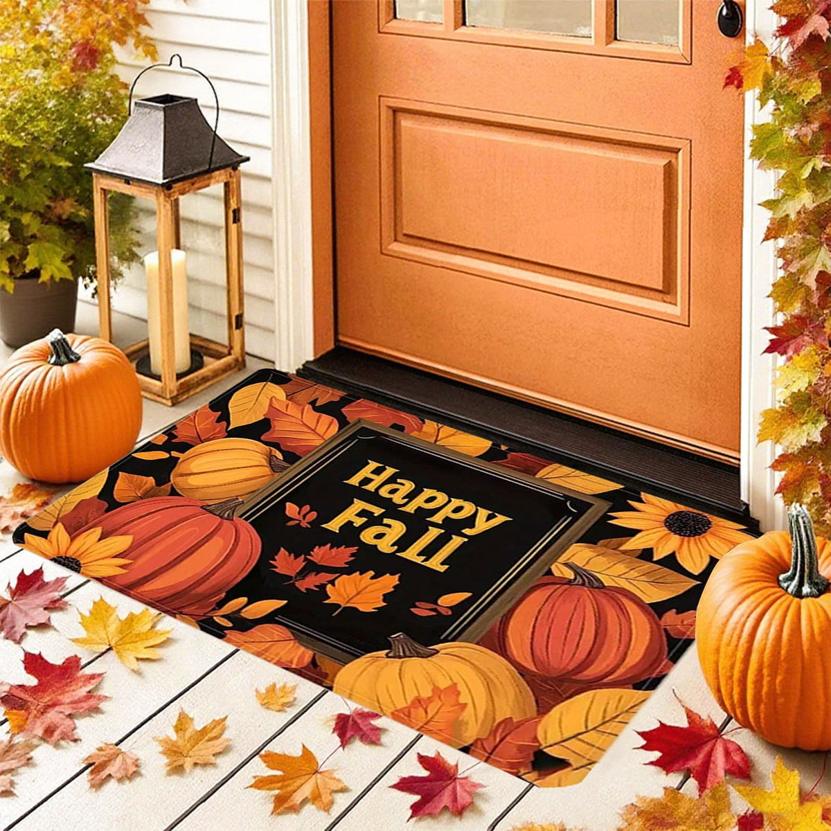 Twfbrm Fall Welcome Doormat, Fall Decorations for Home, 16"x24" Maple Leaves Pattern Floor Mat, Non-Slip Absorbent Entrance Rug Autumn Decorative Front Door Carpet for Thanksgiving Halloween