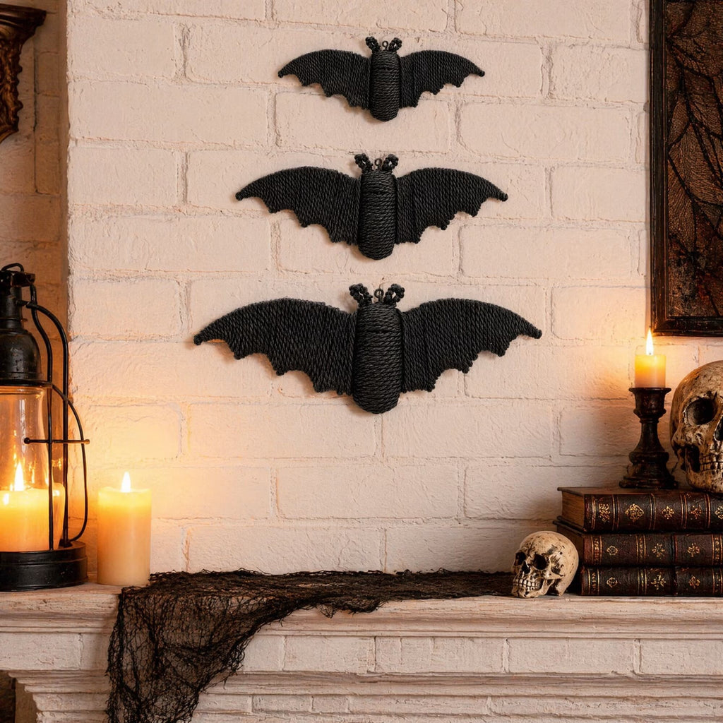 Clearance Halloween Hanging Bat Decoration, 3D Hand-Made Woven Bat Decor, Realistic Scary Fake Black Hanging Flying Bat, Spooky for Indoor Outdoor Yard Porch Lawn Decorations