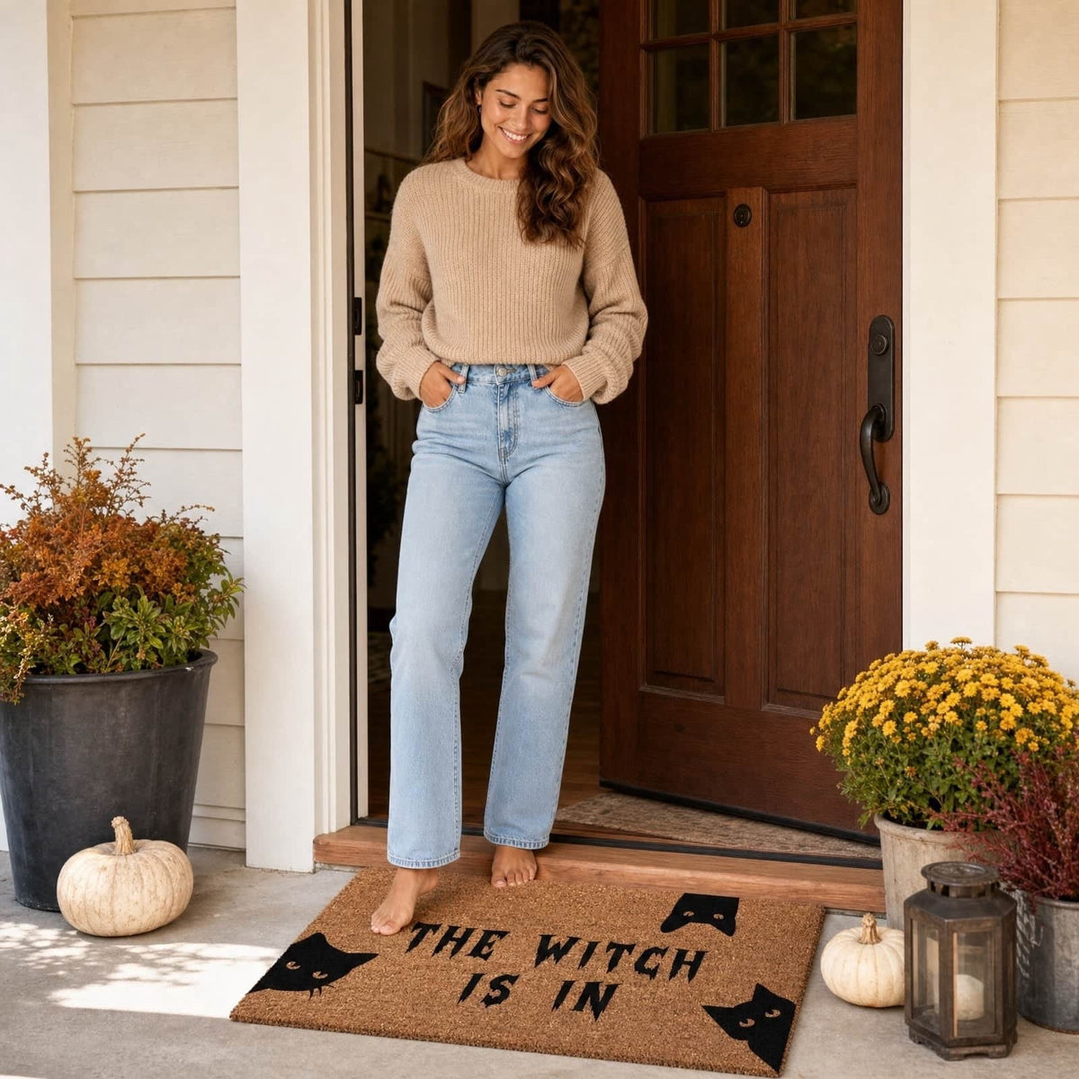 Halloween Doormat Vintage Retro Style Mat 23.6x15.7in Secure-Grip Absorbent Coir Look Entryway Rug for Front Porch Indoor Outdoor Decor by OVFUIZ