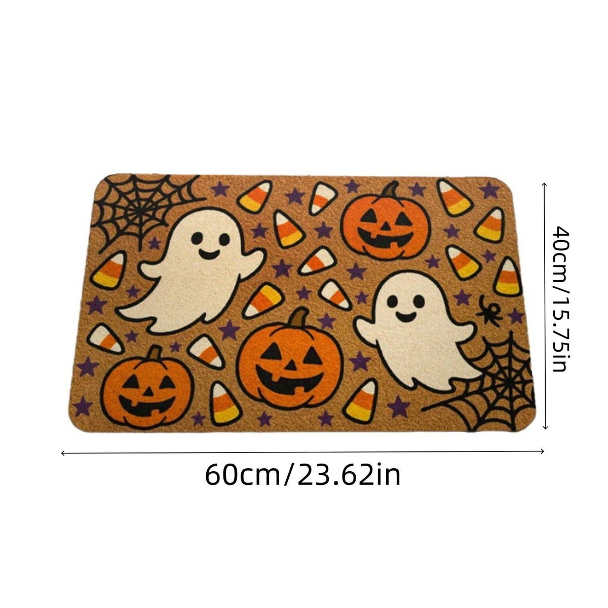 OutmaxHome Halloween Theme Cute Ghost Print Doormat, 15.8x23.6 Inch Non-Slip Absorbent Mat, Easy to Clean, for Front Door, Porch, Farmhouse