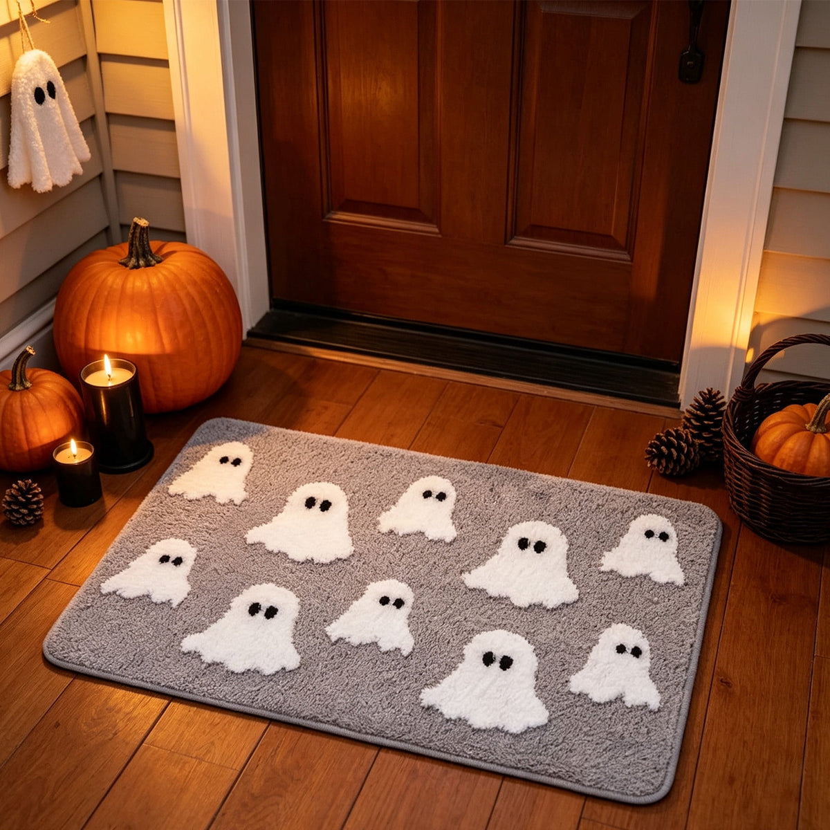 Halloween Doormat Ghost Bath Mat 23.6x15.7in Secure-Grip Absorbent Soft Faux Fur Rug for Bathroom Bedroom Living Room Decor by OVFUIZ