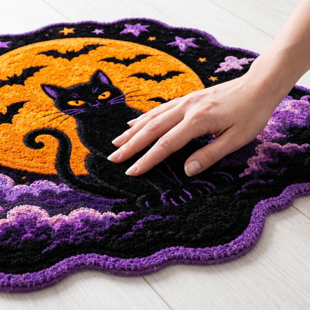 Halloween Wreath Shaped Rugs, Soft Indoor Mat for Entryway, Kitchen, Halloween Party, Pumpkin Witch Spooky Home Decor, 23.62x15.75 Inches