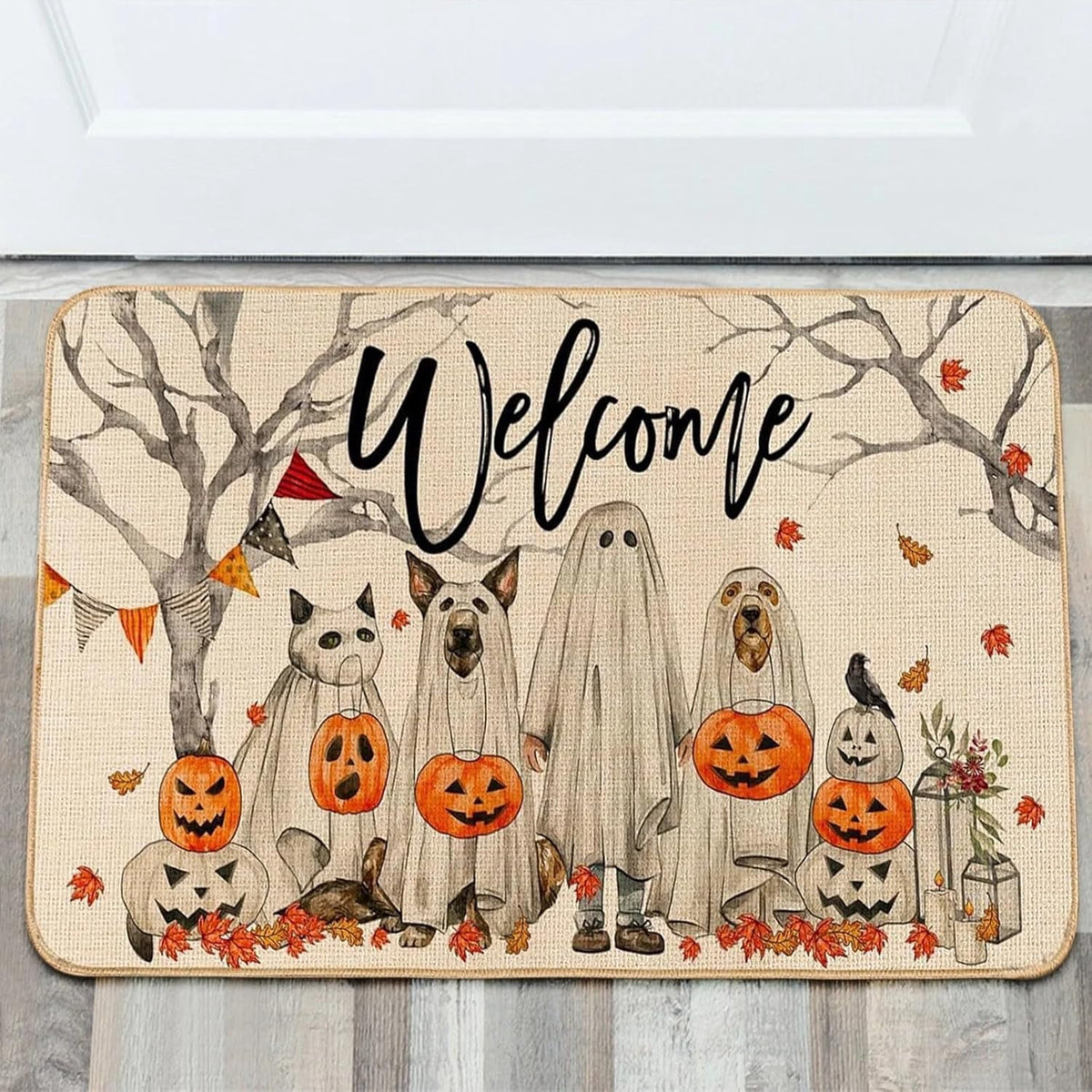 Halloween Decorations - Door Mat, Halloween Ghost Dogs Pumpkin Outdoor Mats for Front Door, Indoor Entrance Non-Slip Doormat, 1Pcs