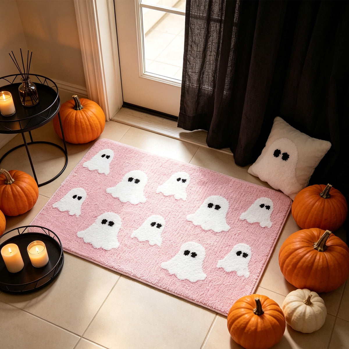 Halloween Doormat Ghost Bath Mat 23.6x15.7in Secure-Grip Absorbent Soft Faux Fur Rug for Bathroom Bedroom Living Room Decor by OVFUIZ