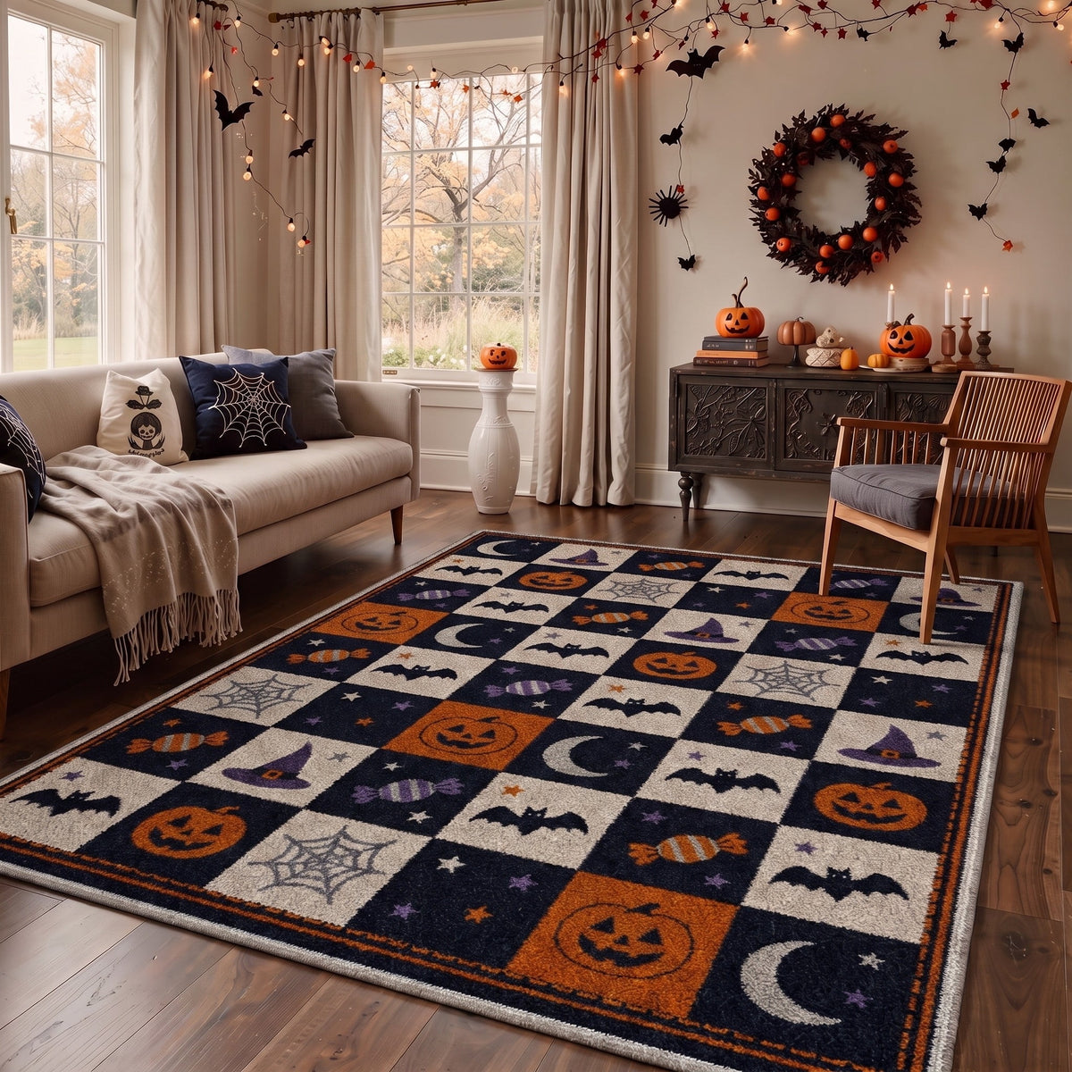GENIMO 2'x3' Halloween Doormat, Washable Non Slip Soft Gothic Castle Outdoor Door Mat for Front Door Covered Porch Patio Entryway, Antique Gold
