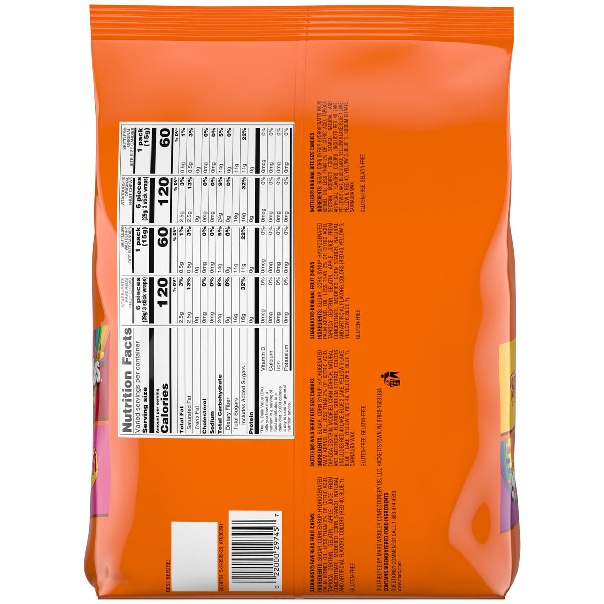 Skittles & Starburst Fun Size Chewy Halloween Candy Variety Pack - 105 Ct Bulk Bag