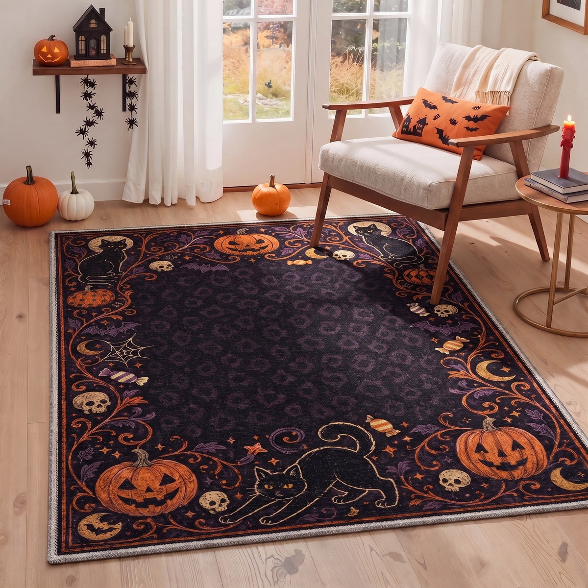 GENIMO 5'x7' Halloween Area Rug for Living Room, Washable Non Slip Soft Farmhouse Pumpkin Indoor Rug for Bedroom Dining Room Home Office, Vintage Sepia