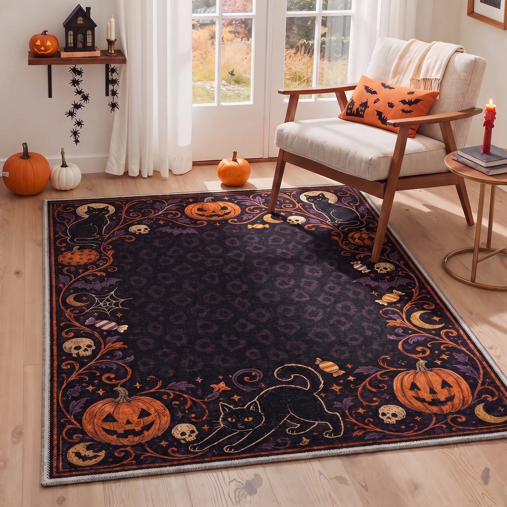 GENIMO 2'x7' Halloween Runner Rug, Washable Non Slip Soft Farmhouse Pumpkin Indoor Outdoor Hallway Runner for Porch Patio Kitchen Entryway, Vintage Sepia