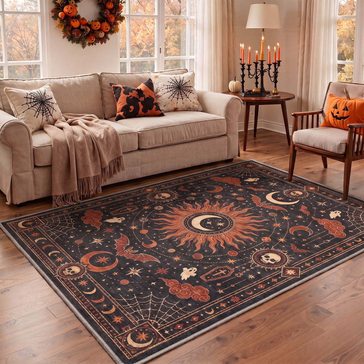 GENIMO 2'x3' Halloween Doormat, Washable Non Slip Soft Whimsical Cat Outdoor Door Mat for Front Door Covered Porch Patio Entryway, Vintage Black