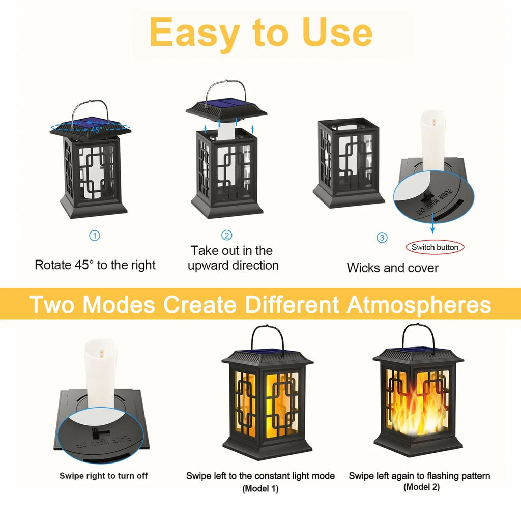 SZRSTH Solar Lanterns Outdoor, Waterproof Hanging Solar Lanterns, Garden Solar Powered Flame Lights LED Lanterns Lights for Patio Pathway Deck Yard (2 Pack)
