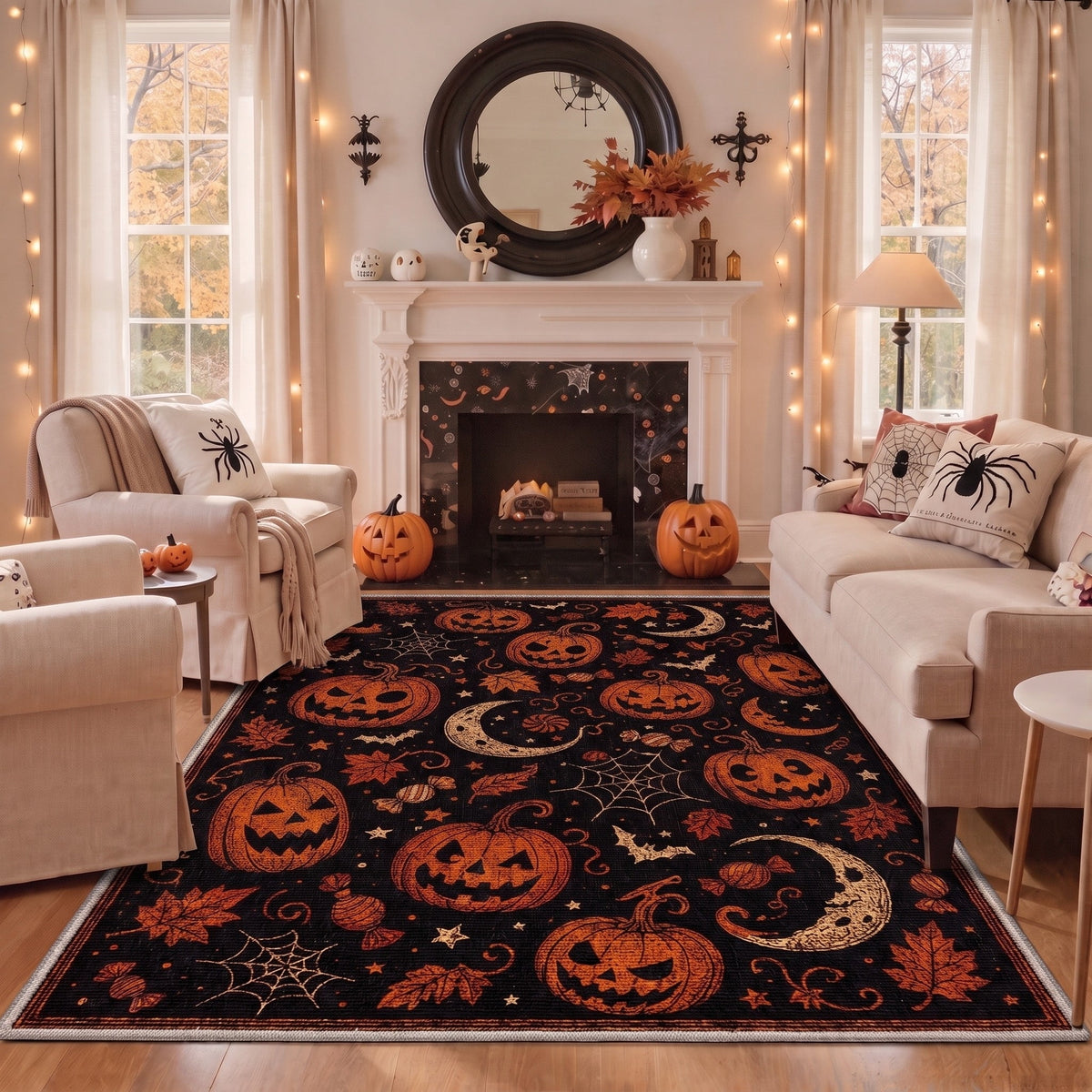GENIMO 2'x7' Halloween Runner Rug, Washable Non Slip Soft Vintage Witch Indoor Outdoor Hallway Runner for Porch Patio Kitchen Entryway, Retro Sepia
