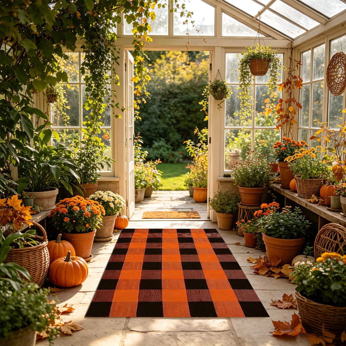Dpityserensio Halloween Doormat Black Bat and Moon with Striped Border Non-Slip Washable Indoor Outdoor Rug, Vintage Fall Decor