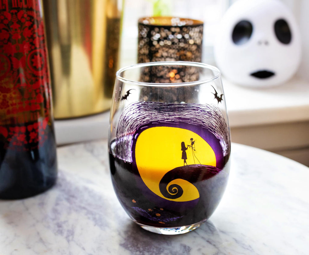 Disney The Nightmare Before Christmas Jack & Sally on Spiral Hill Stemless Glass