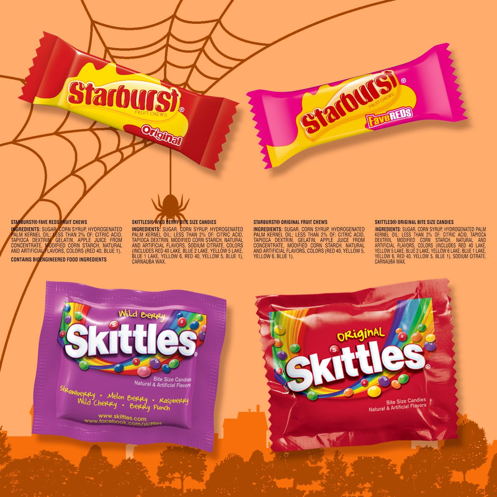 Skittles & Starburst Fun Size Chewy Halloween Candy Variety Pack - 140 Ct Bulk Bag