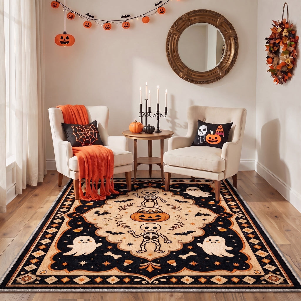 GENIMO 2'x3' Halloween Doormat, Washable Non Slip Soft Gothic Castle Outdoor Door Mat for Front Door Covered Porch Patio Entryway, Antique Gold