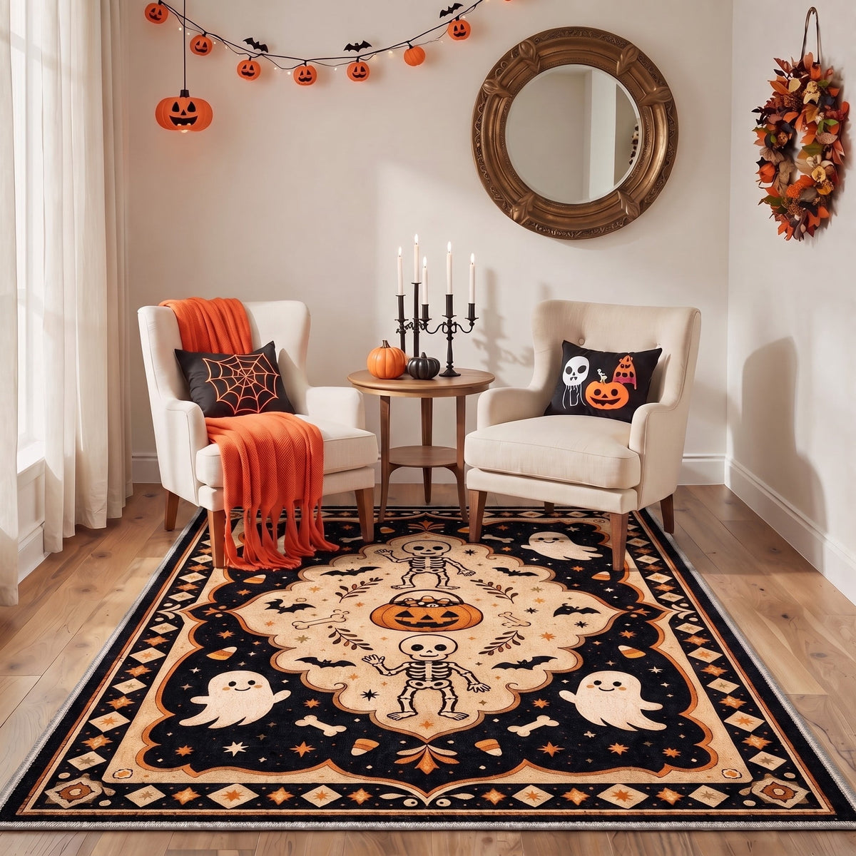 GENIMO 2'x7' Halloween Runner Rug, Washable Non Slip Soft Vintage Witch Indoor Outdoor Hallway Runner for Porch Patio Kitchen Entryway, Retro Sepia