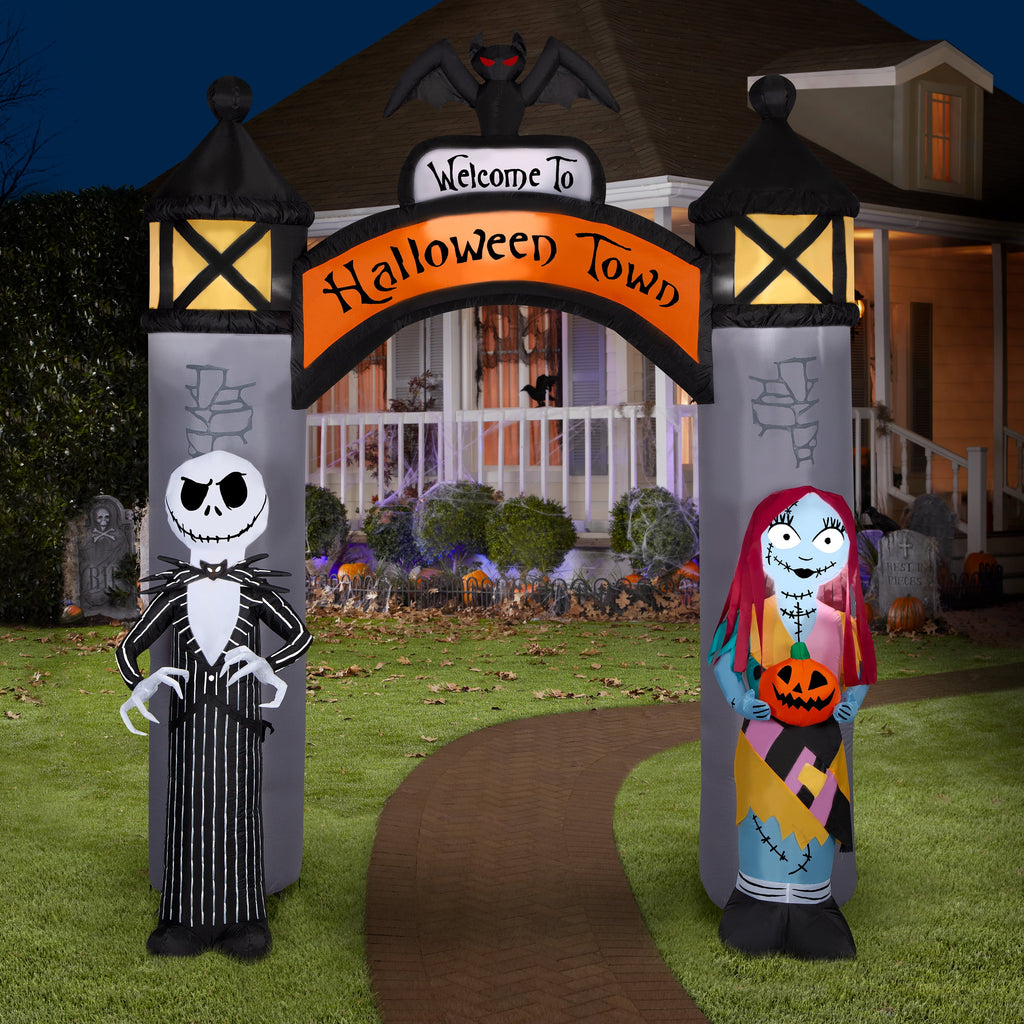Gemmy Airblown Inflatable NBC Welcome to Halloween Town Archway Disney, 8.5 ft Tall, Grey