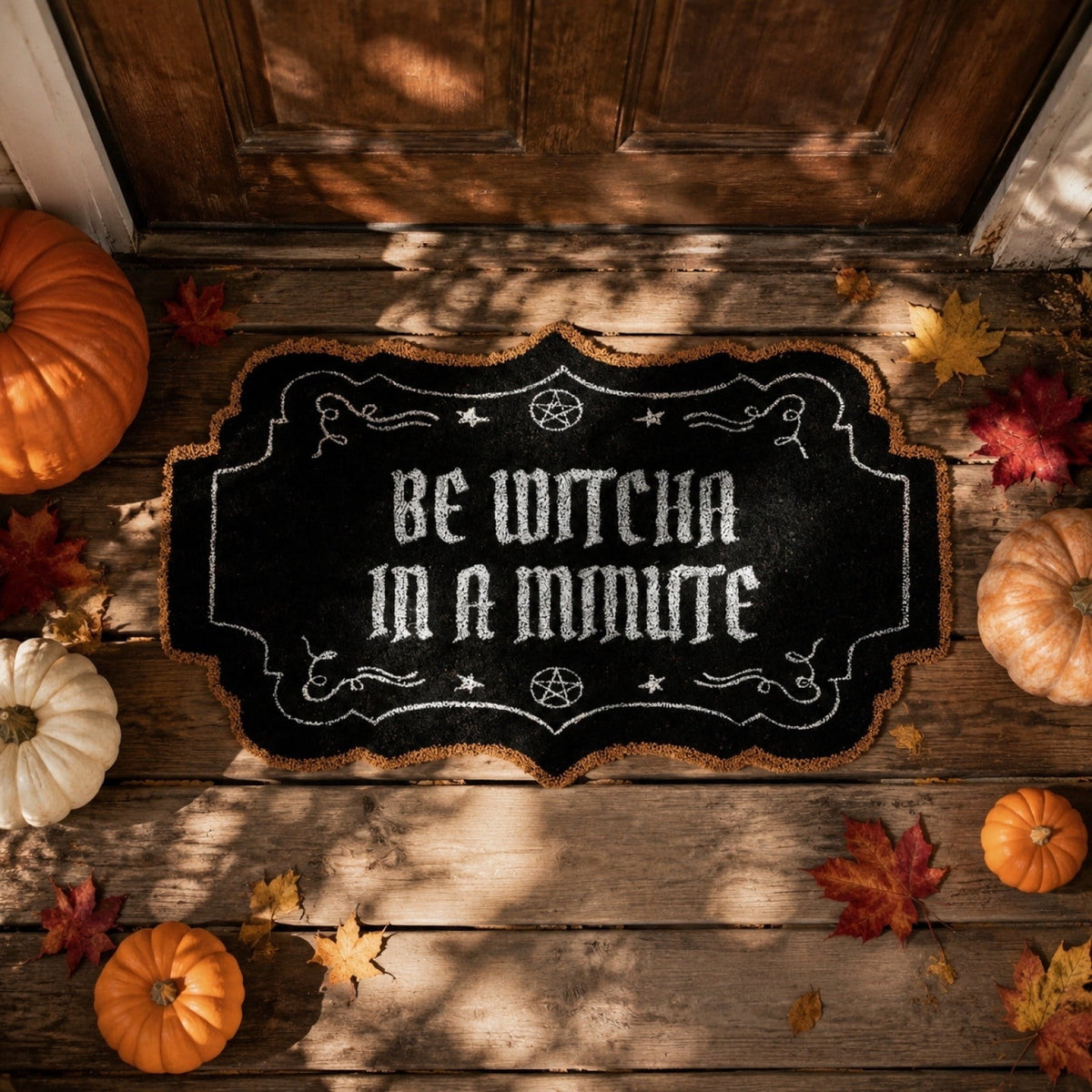 Be Witcha In A Minute Ornate Coir Doormat Halloween Decorations, Weather Resistant Non Slip Mat for Front Porch Witch Gothic Home Decor
